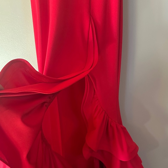 Chic Red Ruffled Prom Dress - Picture 3 of 8